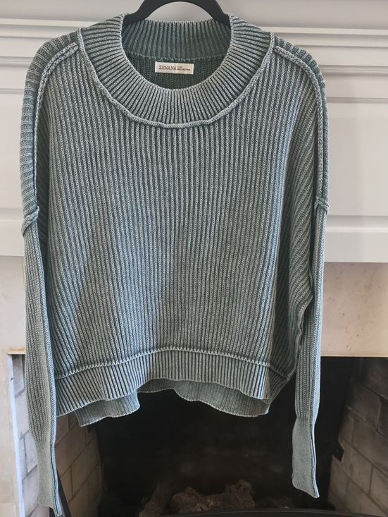 Zenana Outfitters Sweaters - Zenana Outfitters Seafoam Ribbed Crewneck Sweater
